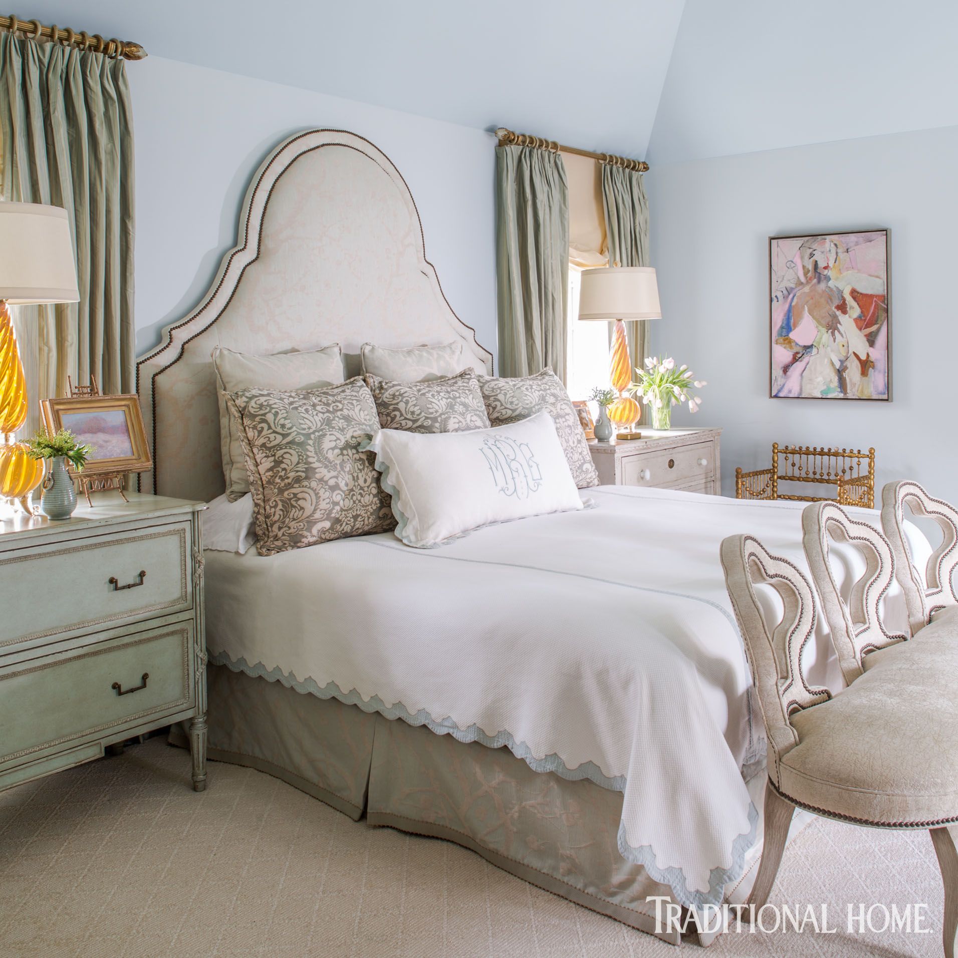 Traditional Master Bedroom In Floral Blue