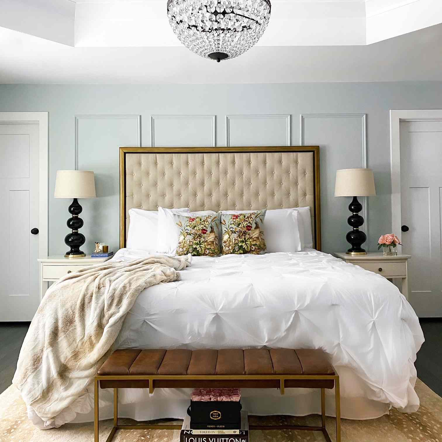 Neutral Bedroom With Dramatic Drapery