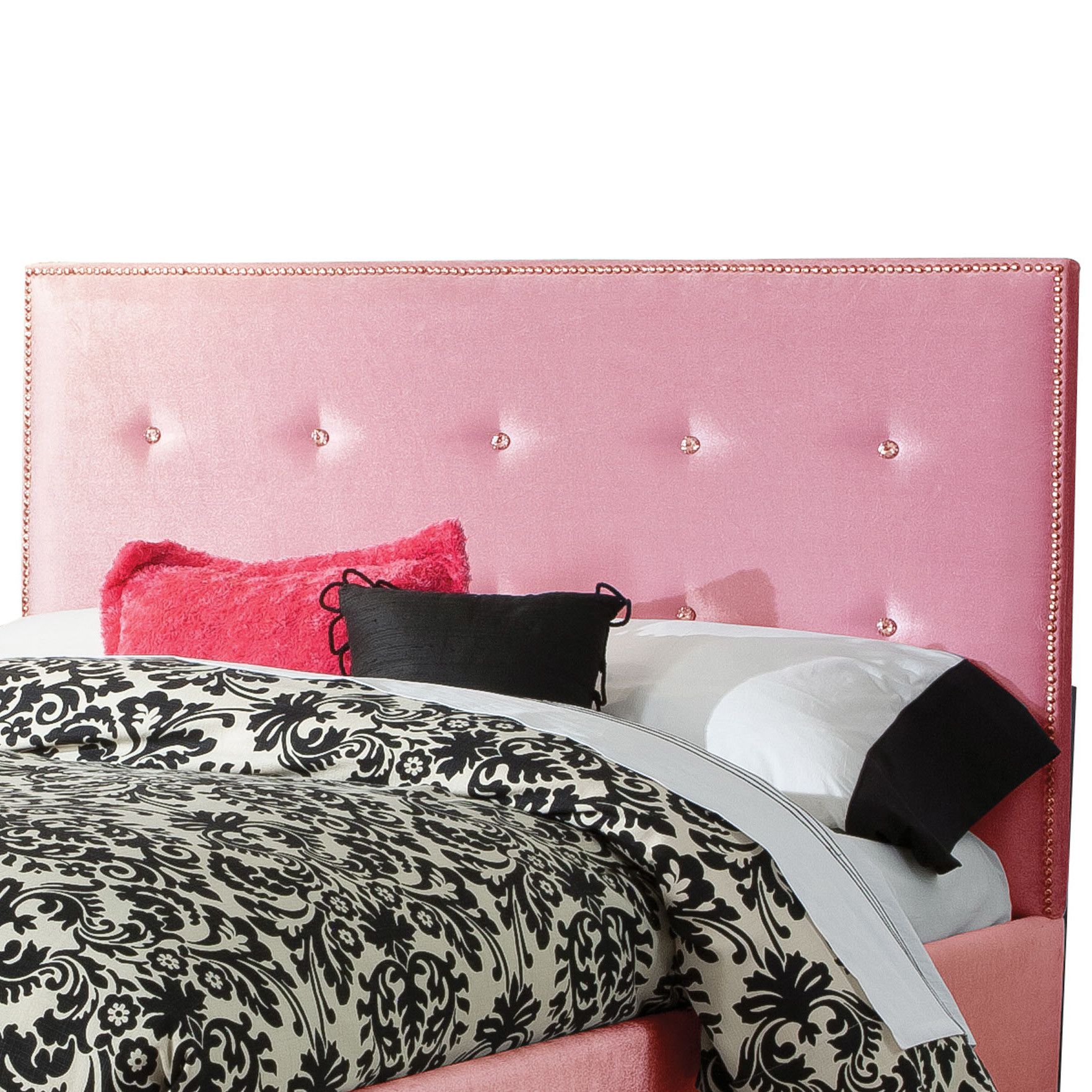 Pink Bedding Black Leather Headboard