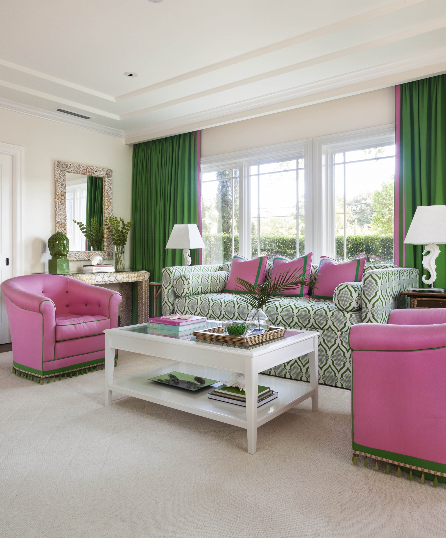 Pink White And Green Traditional Bedroom