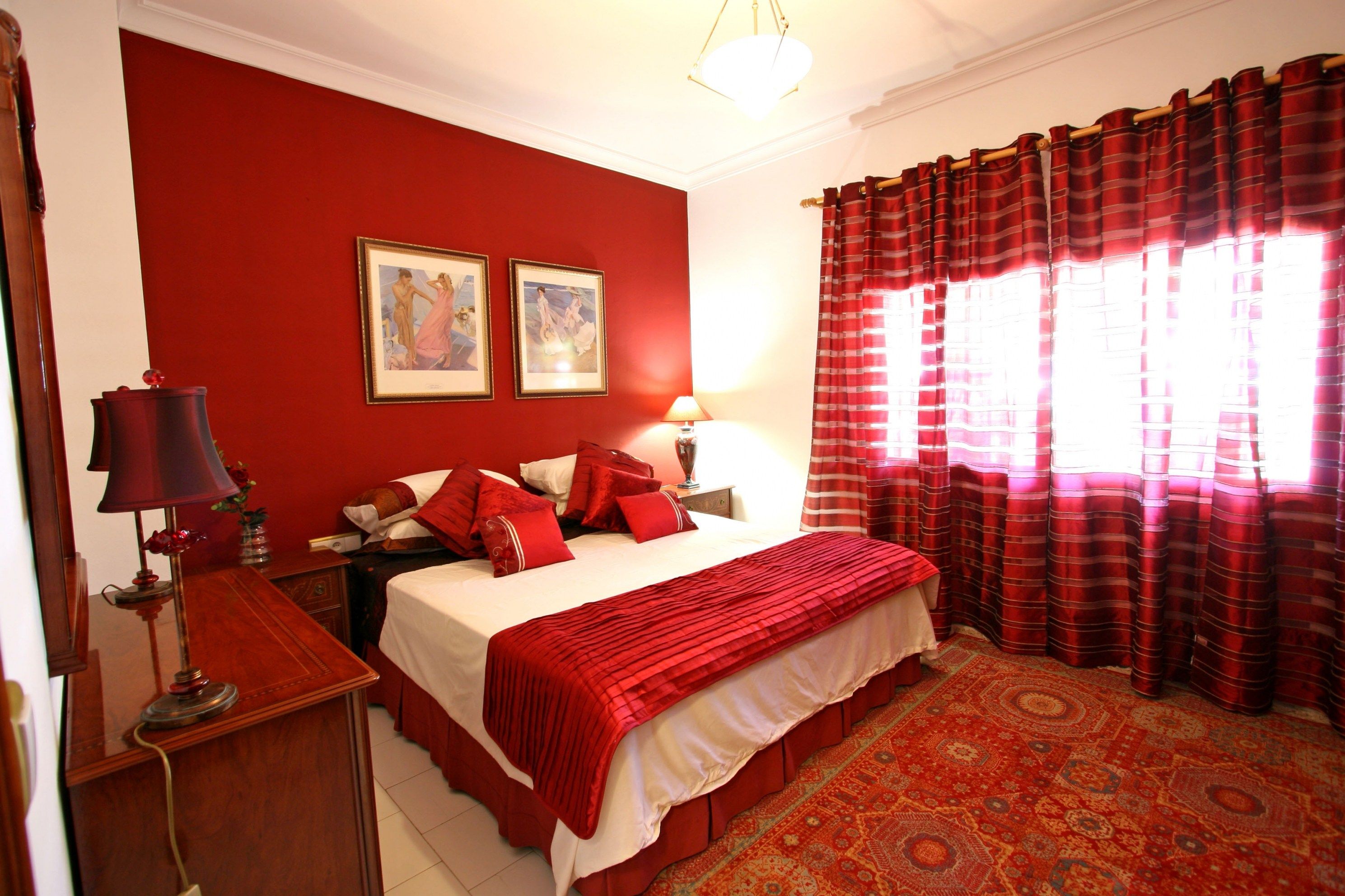 Modern Bedroom In Licorice Muslin And Red