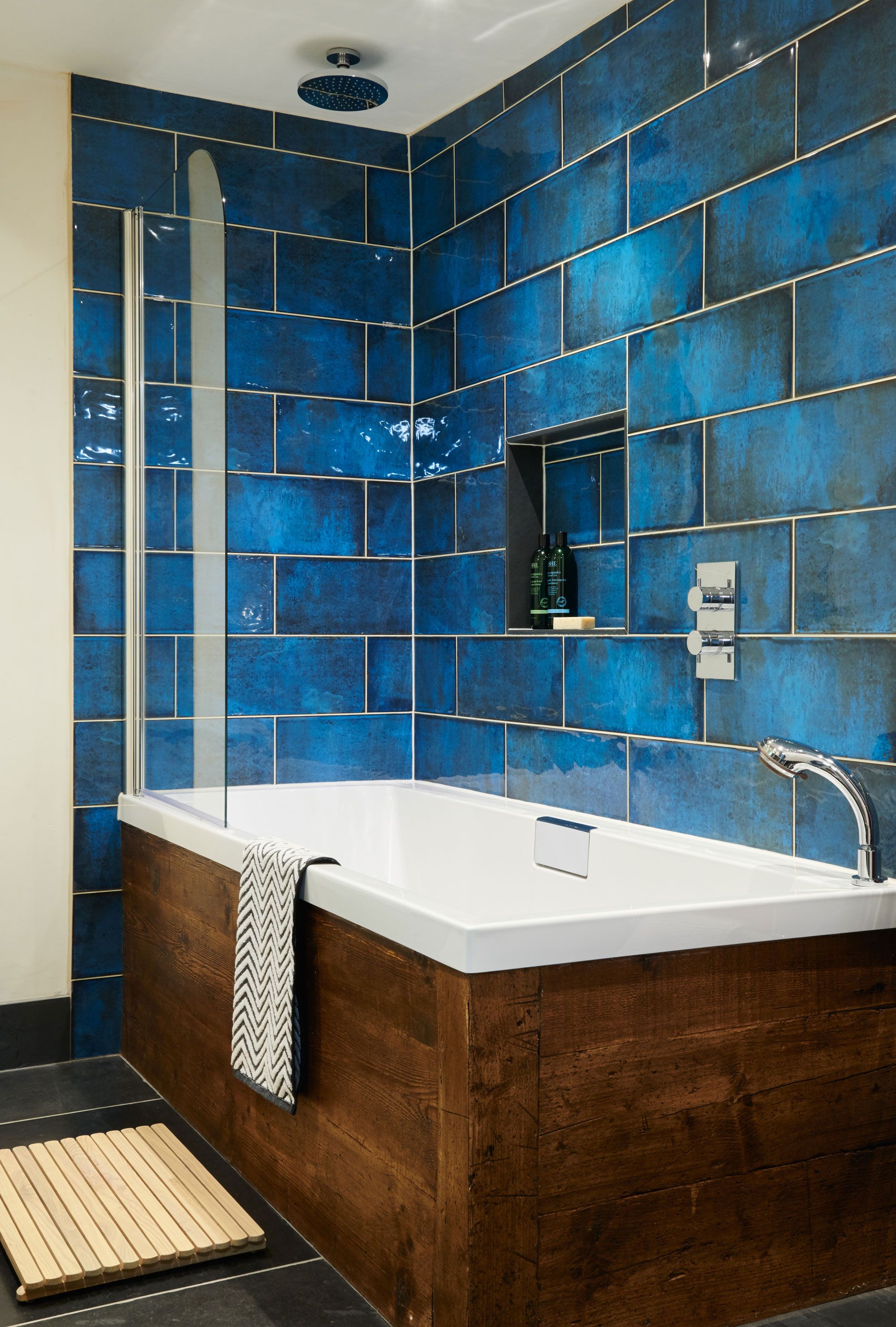 Eclectic Blue And White Bathroom