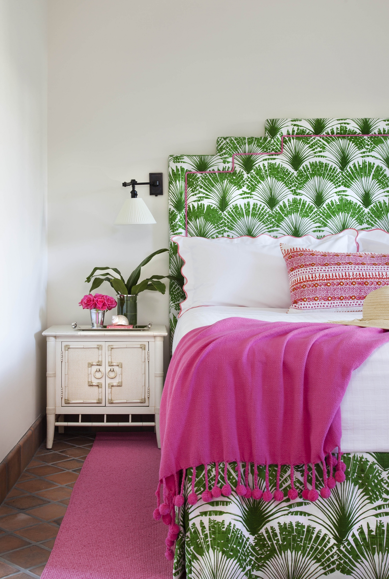 Pink White And Green Traditional Bedroom